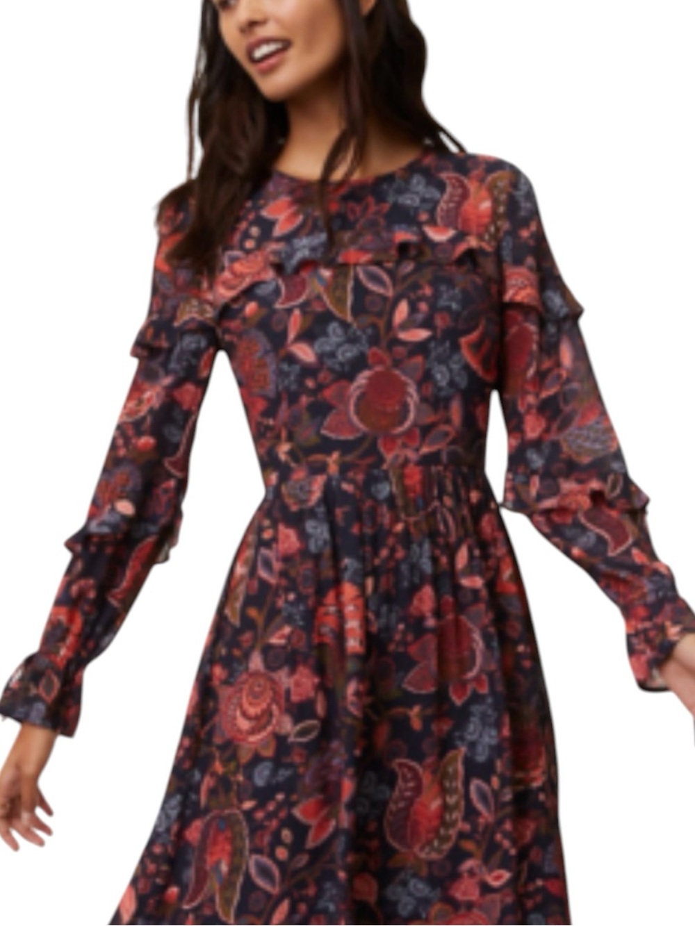 LOFT Black Floral Blouson Chiffon Dress Size 10
